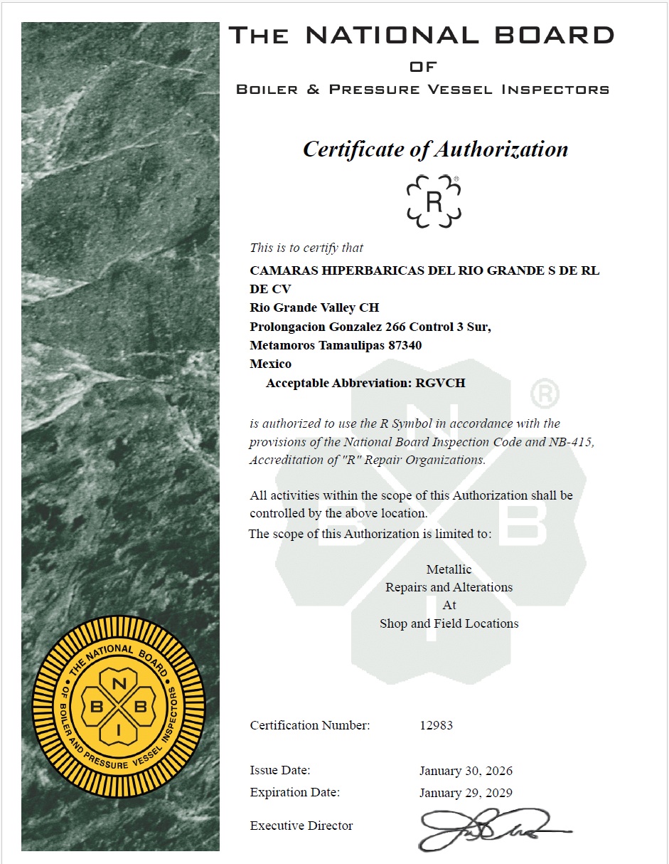 Certificado National Board R de RGVCH con marca de agua